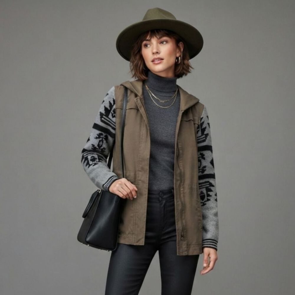 Splendid Jacket Women Size M Green Gray Wool Blend Hooded